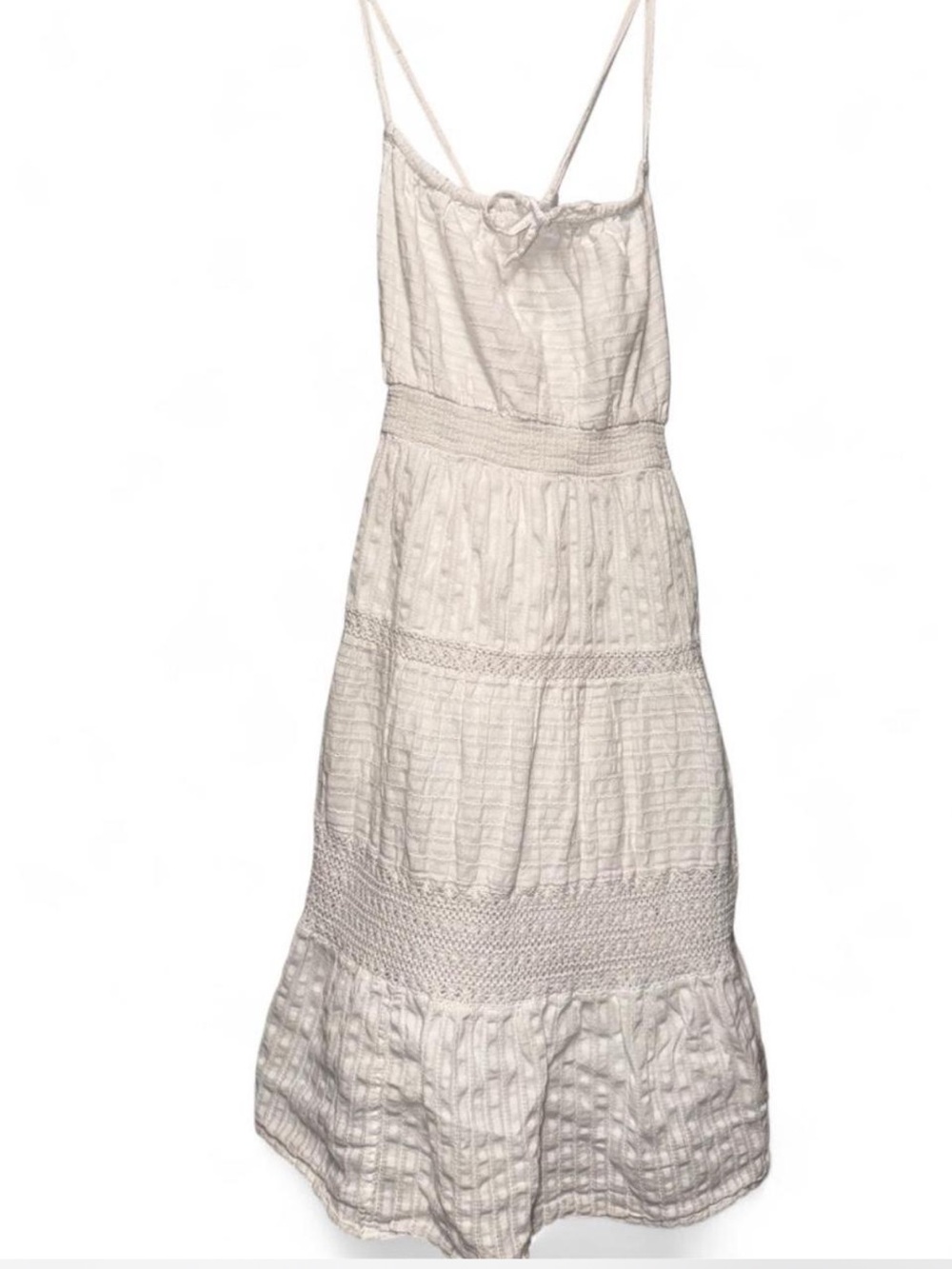 DKNY White Textured Spaghetti-Strap Maxi Dress